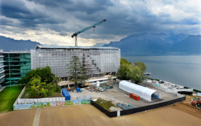 Chantier Nestlé à Vevey, tunnel pieds droits pour stockage matériel